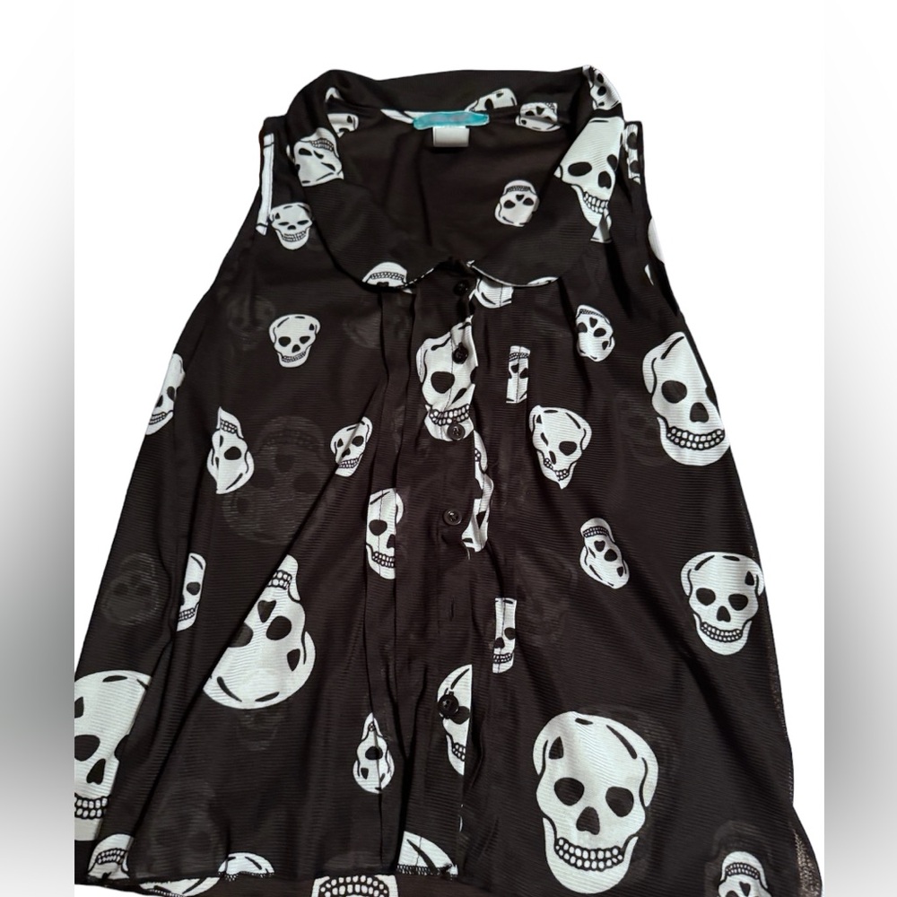 Julies Closet Black and White Skull Sheer Blouse Size L